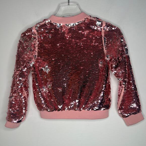H&M Pink Sequin Bomber Jacket Girls Size 6-7 - Picture 6 of 9